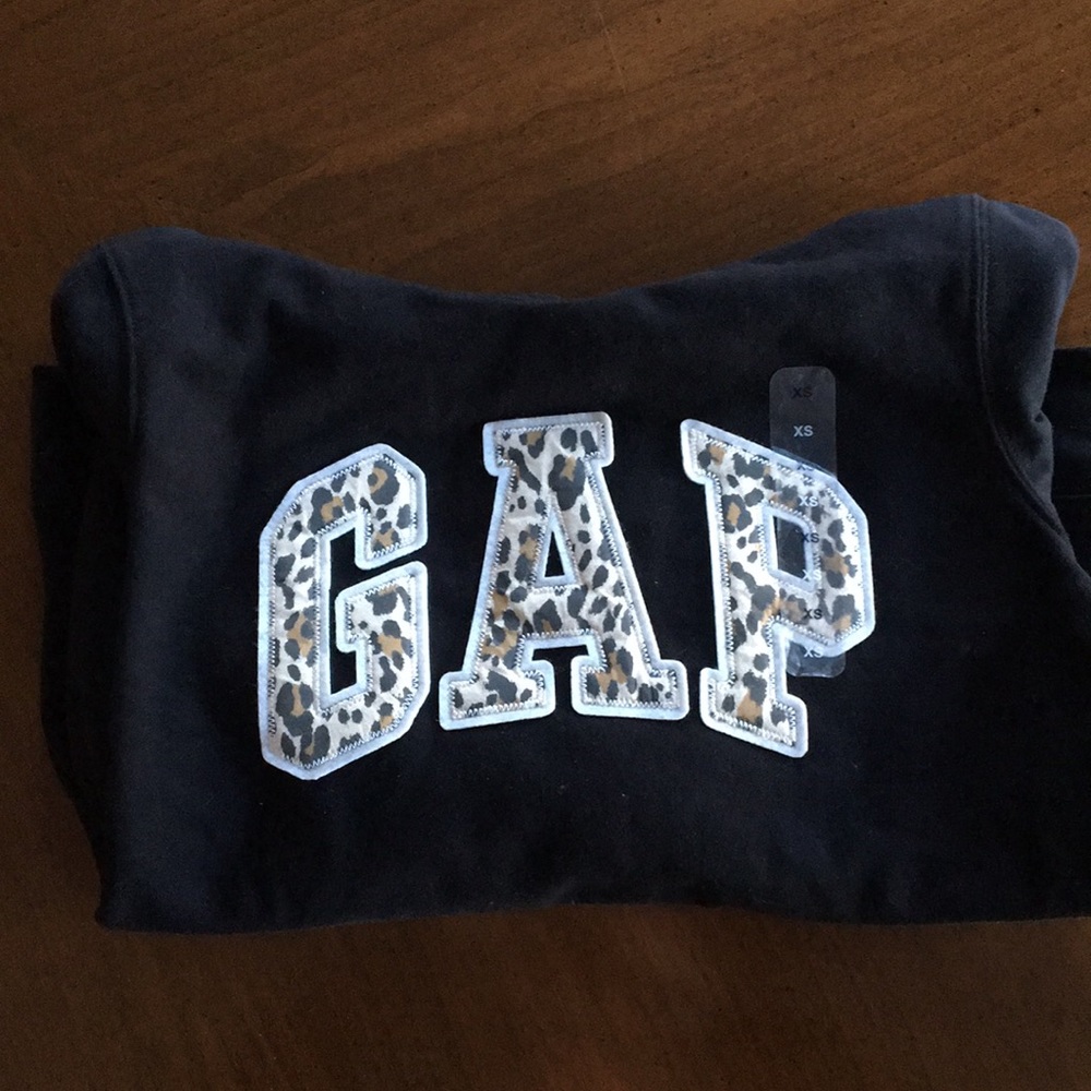 Gap Leopard Print Logo Black Hoodie XS🖤